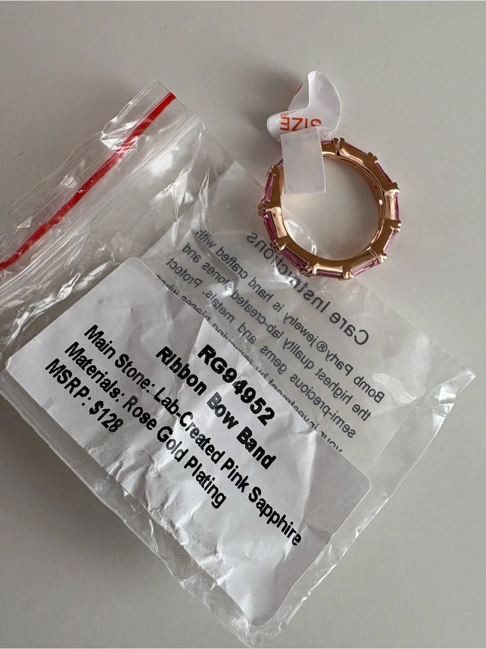 Bomb Party Ribbon Bow Band Ring RG94952 Pink Sapphire Rose Gold Plating